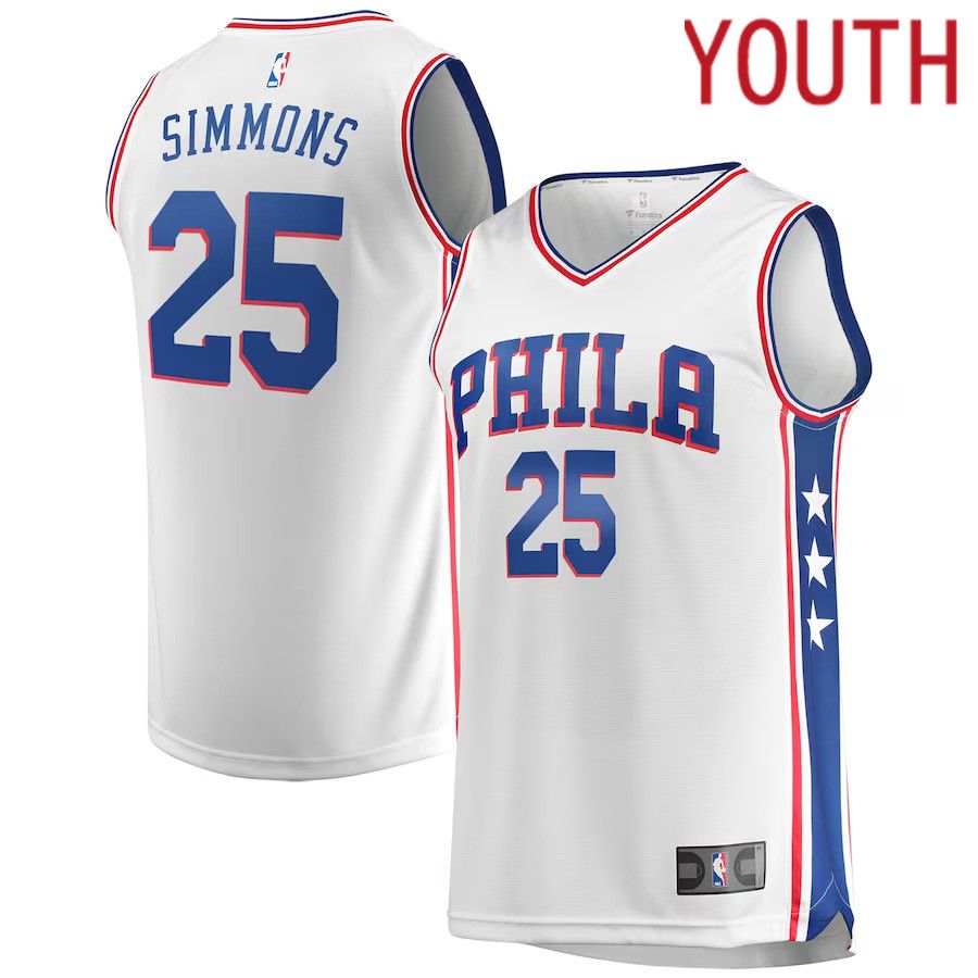 Youth Philadelphia 76ers 25 Ben Simmons Fanatics Branded White Fast Break Replica NBA Jersey